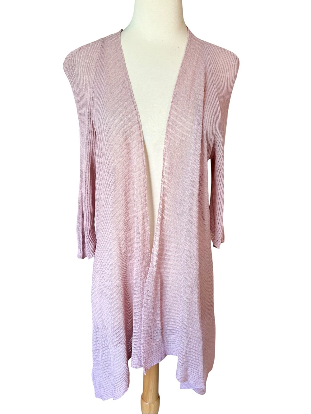 Eileen Fisher-Sheer Pink Open Front Cardigan